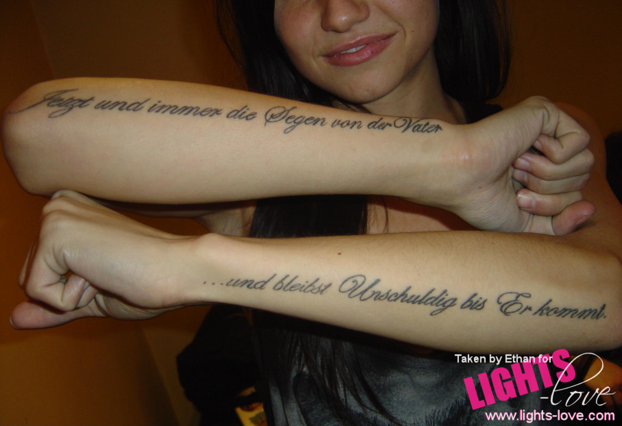 German on her forearms
