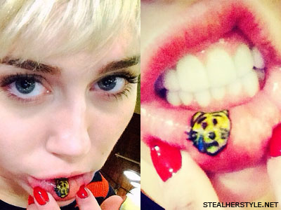 Miley Cyrus cat lip tattoo