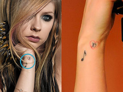 Avril Lavigne's tattoo for Deryk Whibley and music note