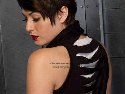 top 10 cutest tattoos for girls on Scout Taylor-Compton's lyric tattoo on her shoulder
