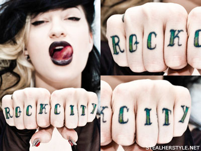 Porcelain Black'Rock City' knuckle tattoos