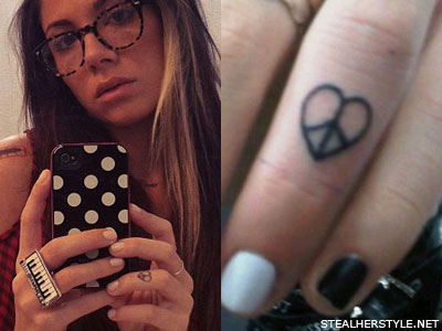 Christina Perri heart peace symbol finger tattoo