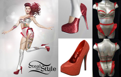 Katy Perry's red glitter platform pumps are the Bordello by Pleaser Women's