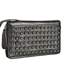 studded-clutch Trace black riveted leather large wallet clutch