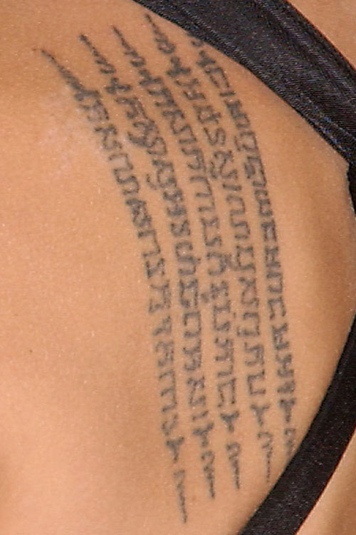 Angelina Jolie's Cambodian Prayer Shoulder Tattoo | Steal Her Style