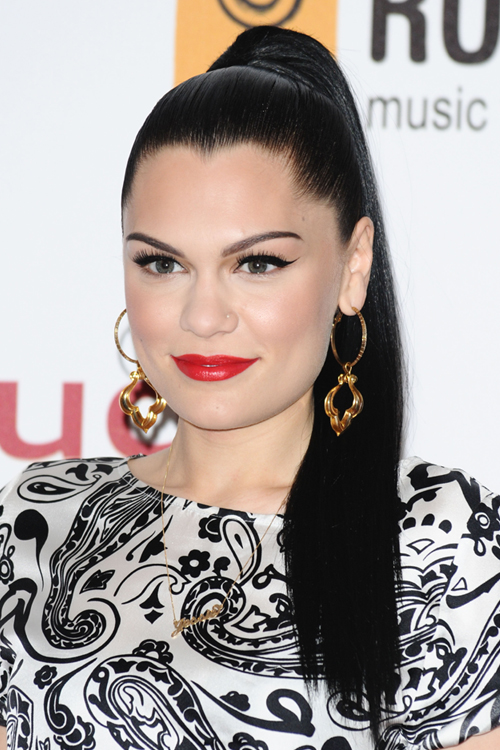 Jessie J Straight Black High Ponytail Hairstyle | Steal Her Style