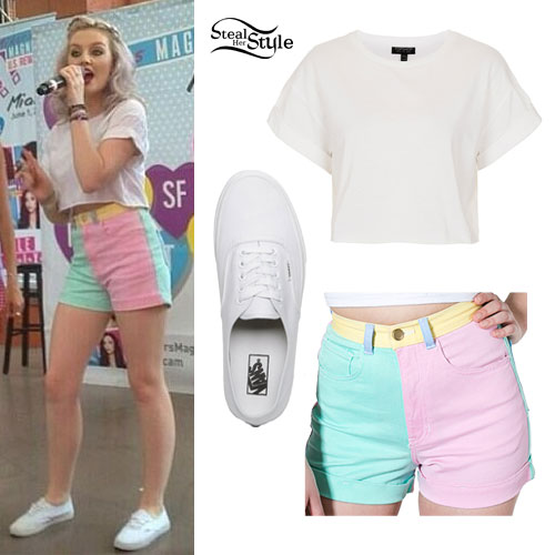 Perrie Edwards: Colorblock Shorts, White Sneakers