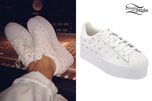 Rita Ora: White Adidas Platform Sneakers