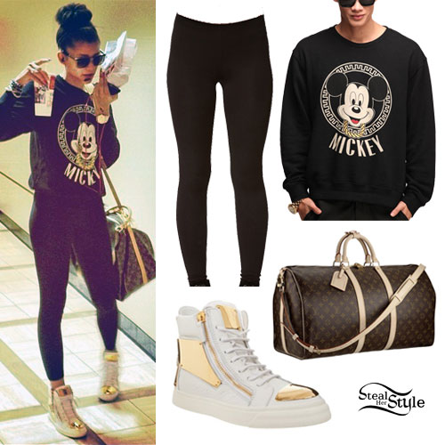 Zendaya: Mickey Sweater, Gold Toe Sneakers