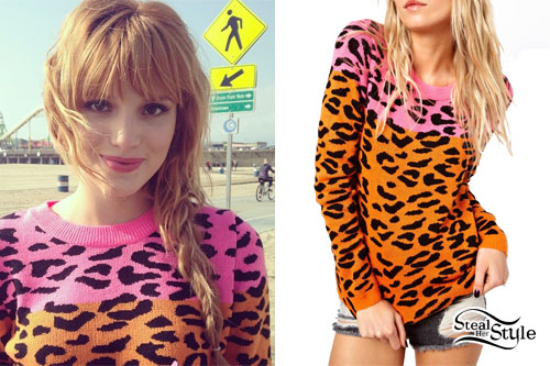 Bella Thorne: Pink & Orange Leopard Sweater