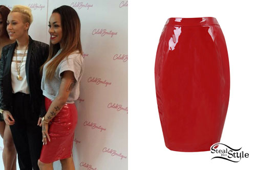 Karis Anderson: Red Patent Leather Skirt | Steal Her Style