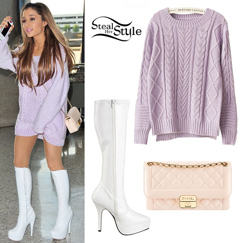 Ariana Grande: Purple Knitted Sweater Outfit | Steal Her Style