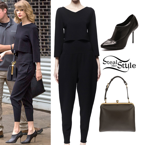 Taylor Swift: Black Pants & Crop Top Outfit | Steal Her Style