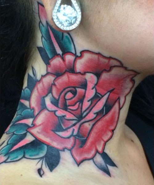 Traditional Rose Neck Tattoo