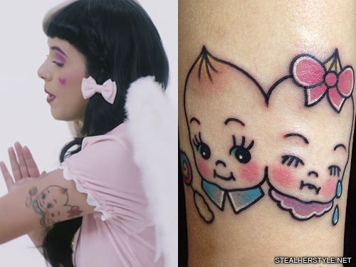 Melanie Martinez Bow, Doll, Lollipop, Teardrop Forearm Tattoo Steal