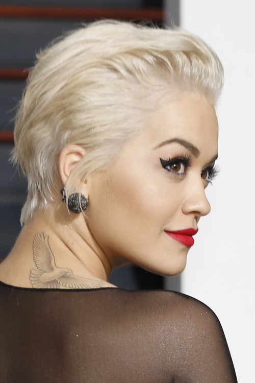 Rita Ora Straight Platinum Blonde Choppy Layers Hairstyle Steal Her Style