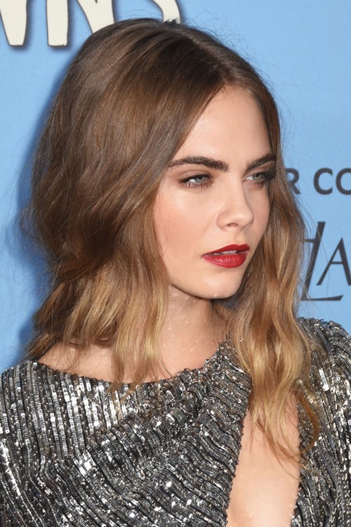 Cara Delevingne Wavy Medium Brown Pinned-Back Hairstyle | Steal Her Style