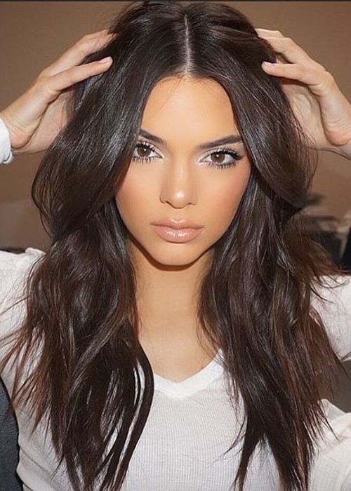 Kendall Jenner Wavy Dark Brown Loose Waves Hairstyle  Steal Her Style