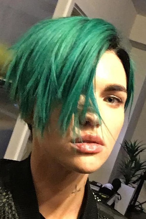 Ruby Rose Straight Green Angled Bob, Bob, Uneven Color Hairstyle