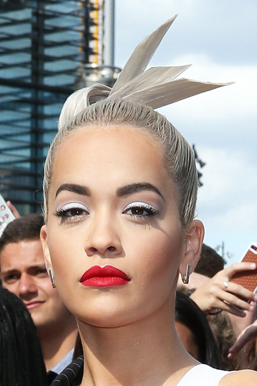 Rita Ora Straight Ash Blonde Undercut Updo Hairstyle Steal Her Style