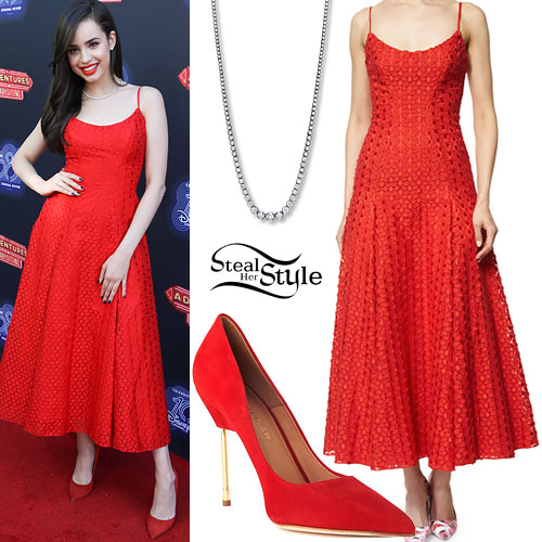 Sofia Carson: Red Crochet Dress  Steal Her Style