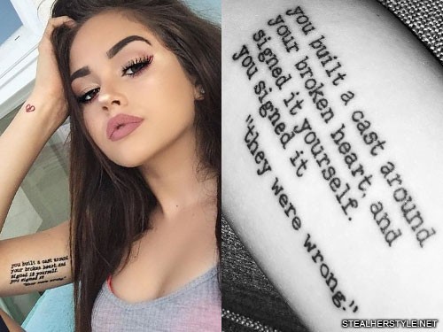 Maggie Lindemann Inspirational Quote Bicep Tattoo | Steal Her Style