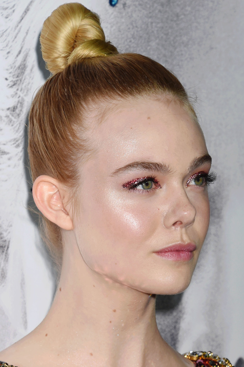 Elle Fanning Straight Medium Brown Bun Ombré Hairstyle Steal Her Style 
