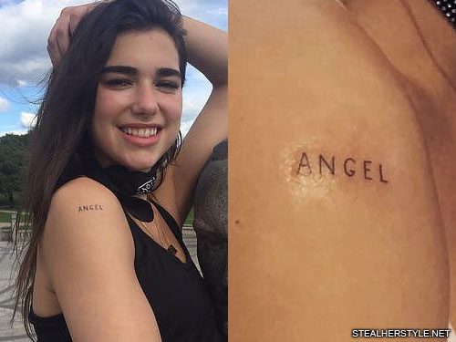 Dua Lipa Writing Shoulder Tattoo | Steal Her Style