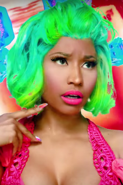 Nicki Minaj Wavy Green Bob, Uneven Color, Wig Hairstyle | Steal Her Style