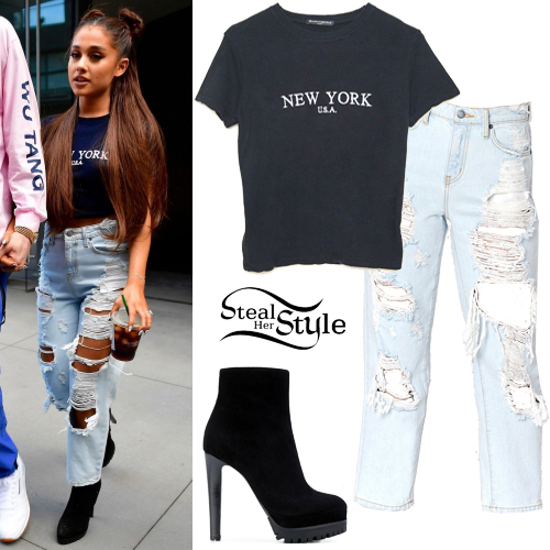 Ariana Grande: 'New York' Tee, Ripped Jeans | Steal Her Style