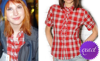 Hayley Williams: Red Plaid Ruffle Shirt