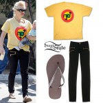 Gwen Stefani: Moto Zip Jeans & No Doubt Tee