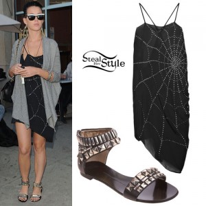 Katy Perry: Spiderweb Dress, Studded Sandals | Steal Her Style