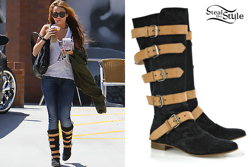 Miley Cyrus: Leather Strap Boots | Steal Her Style