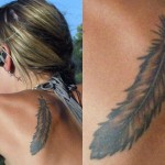 Juliet Simms feather tattoo