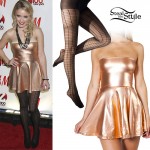 Emily Osment: Gold Dress, Grid Tights