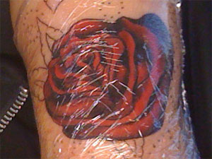 Dev's filled rose tattoo