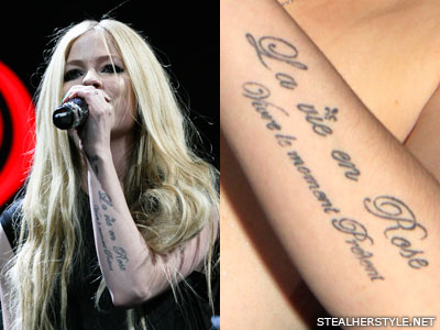 Avril Lavigne Fleur De Lis French Writing Forearm Tattoo Steal Her Style