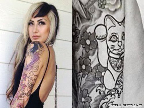 Allison Green lucky cat arm tattoo