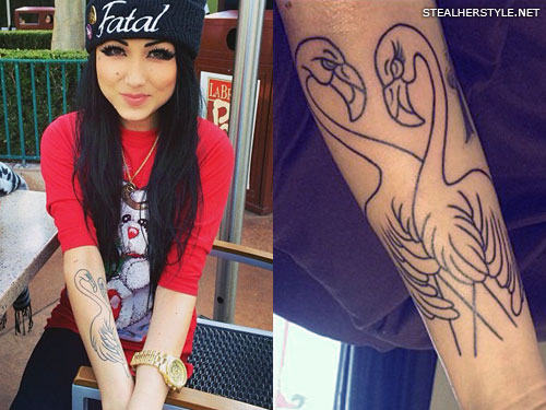 Melissa Marie Green flamingo arm tattoo
