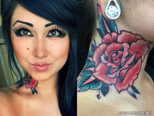 Melissa Marie Green rose neck tattoo