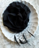 Black Flower Hair Fascinator (with feathers and russian netting)