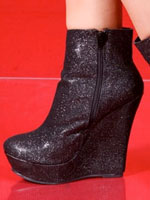 Black Glitter Ankle Length Wedge Booties