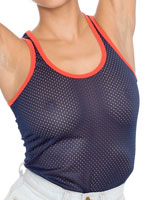 navy with orange trim mesh tank top by American Apparel