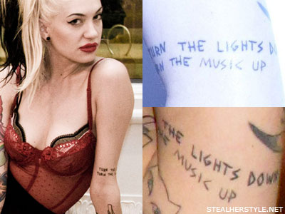 Porcelain Black 'Turn the lights down, turn the music up' tattoo