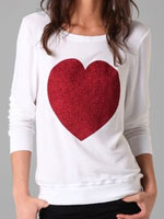 Wildfox Couture Red Sparkle Heart Baggy Beach Jumper