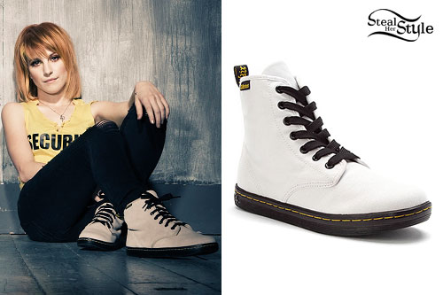 Hayley Williams: White Canvas Dr Martens Boots