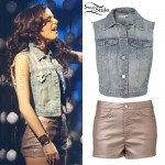 Cher Lloyd: Shimmer Shorts, Denim Vest