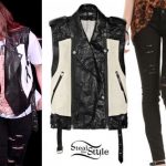 Demi Lovato: Two-Tone Leather Vest Outfit
