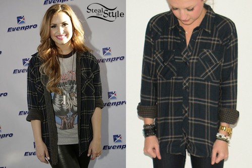 Demi Lovato: Olive Plaid Shirt